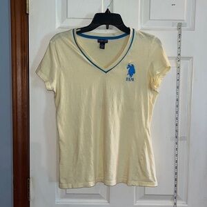 U.S. Polo Assn.-horse logo, ringer, short sleeve tee. Yellow/ royal blue .large